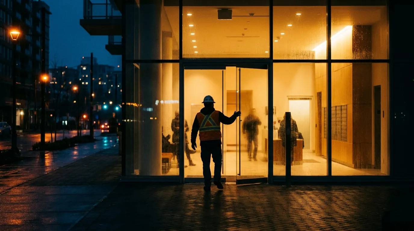 Maintenance technician repairing common area corridor in a Sydney strata building