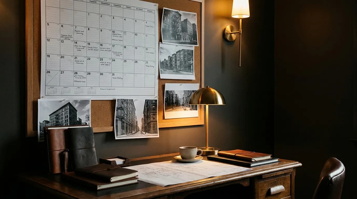 Property manager reviewing maintenance schedule on clipboard outside Sydney apartment building