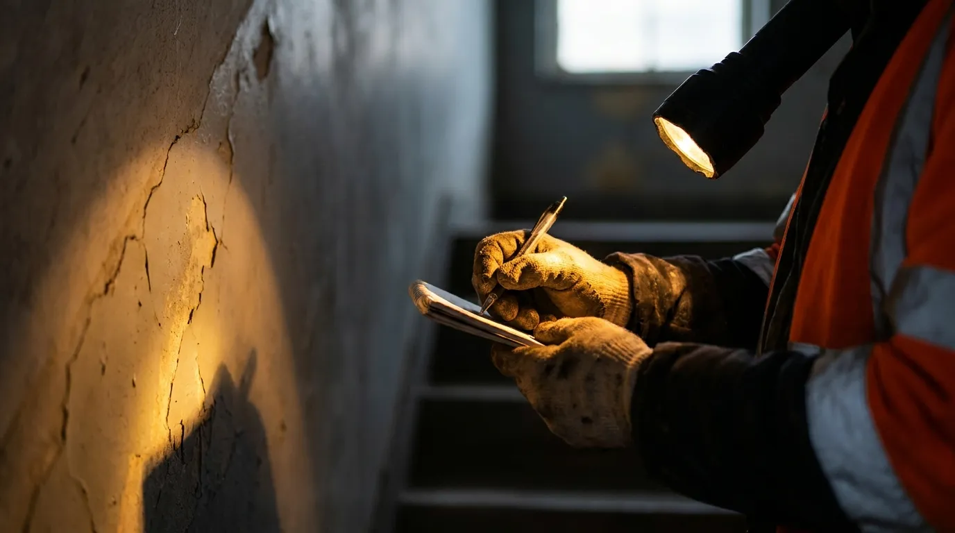 Strata building inspection in progress on a Sydney apartment balcony