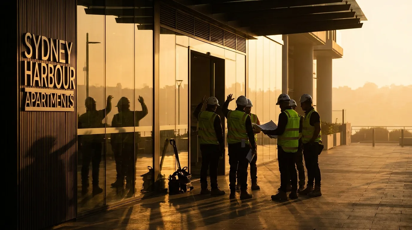 Superb Maintenance team working on a Sydney strata building common area repair