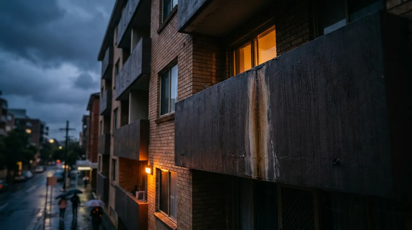 Strata committee examining cracked concrete on common property in a Sydney apartment building