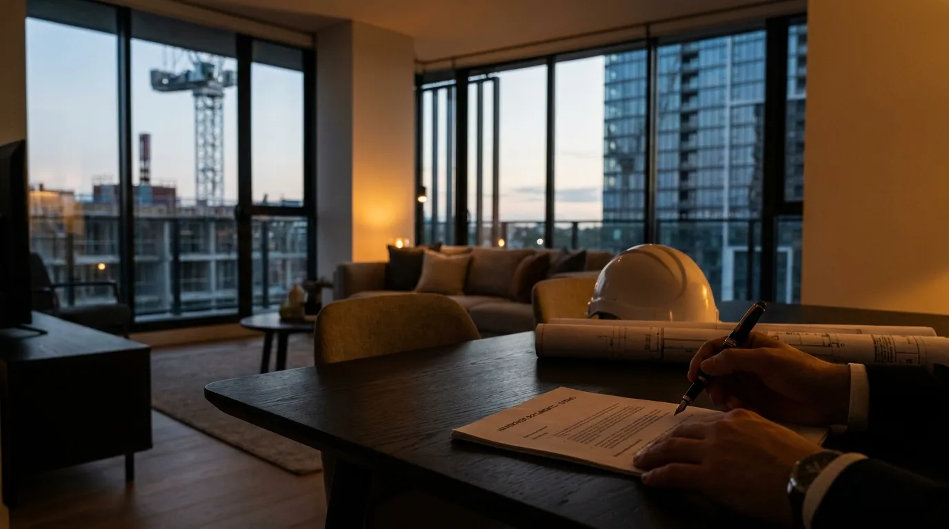 Inspector examining balcony waterproofing defects on a new Sydney apartment building during SBBIS inspection