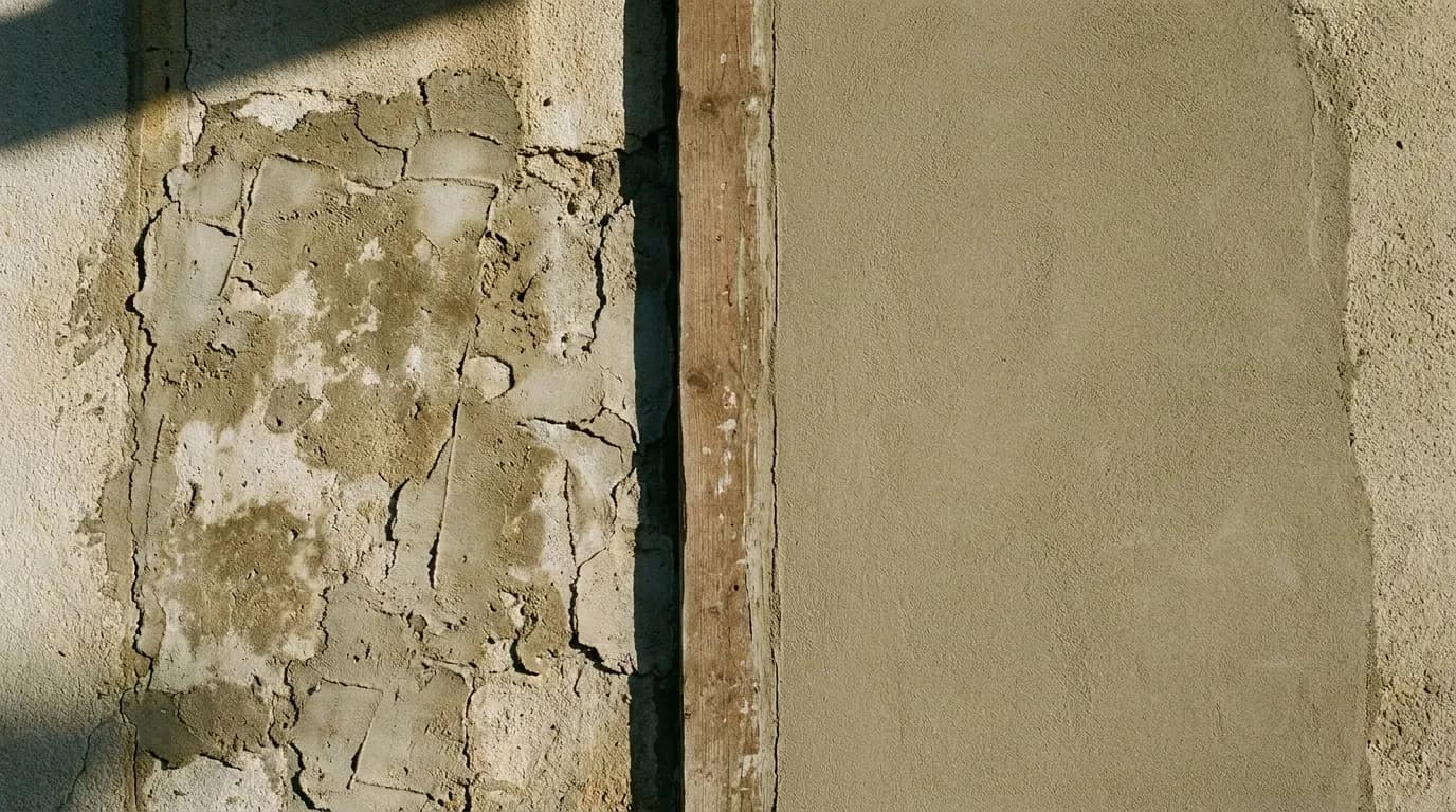 Failed concrete patch repair exposing reinforcement steel corrosion on a Sydney apartment balcony